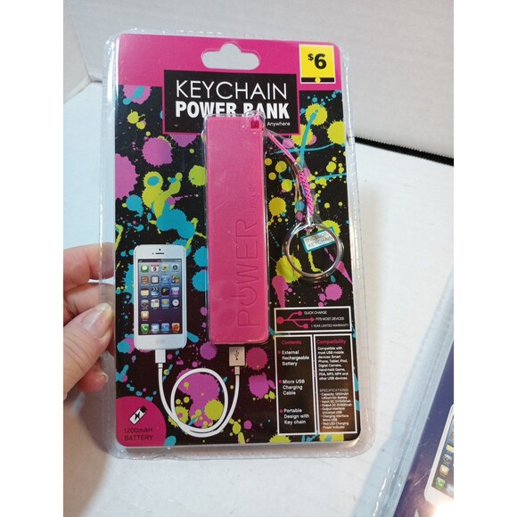 New 2 - Keychain Power Bank Quick Charge iphone Smart Device Space & Solid Pink - Picture 5 of 7